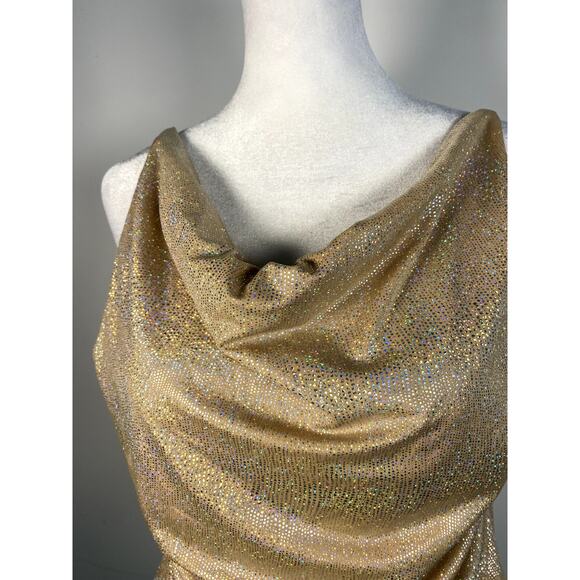 Strappy Cowl Neck Vintage Coolwear USA Iridescent Tan Gold Backless Y2k Tank Top - Picture 5 of 6
